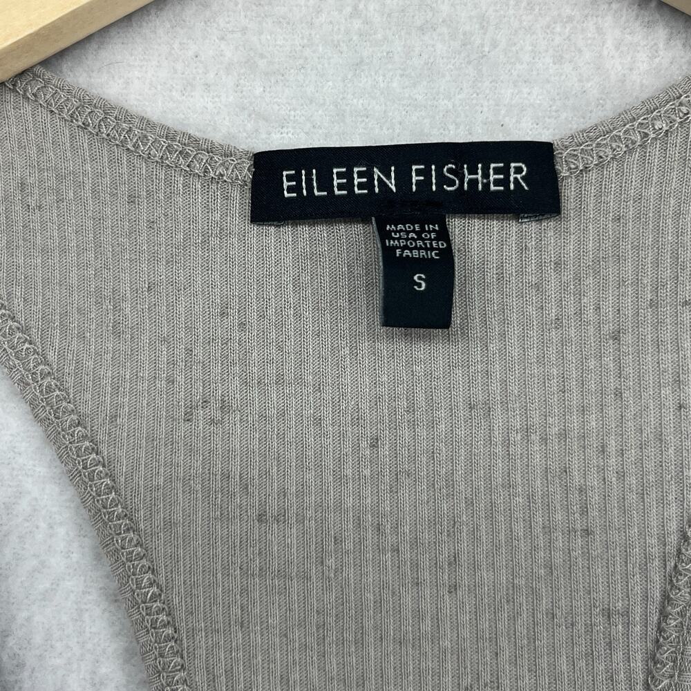 EILEEN FISHER Tank Top S Tencel Flax Ribbed Jersey Speckled Racerback Gray USA - Picture 5 of 12